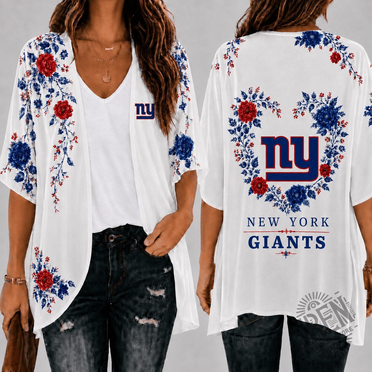 New York Giants | Premium NFL Elegant Floral Kimono Cardigan TD 2 New York Giants | Premium NFL Elegant Floral Kimono Cardigan TD
