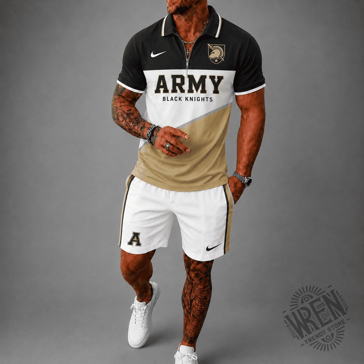 Army Black Knights Men's Zipper Polo Shirt and Shorts Set 1 Army Black Knights Men's Zipper Polo Shirt and Shorts Set