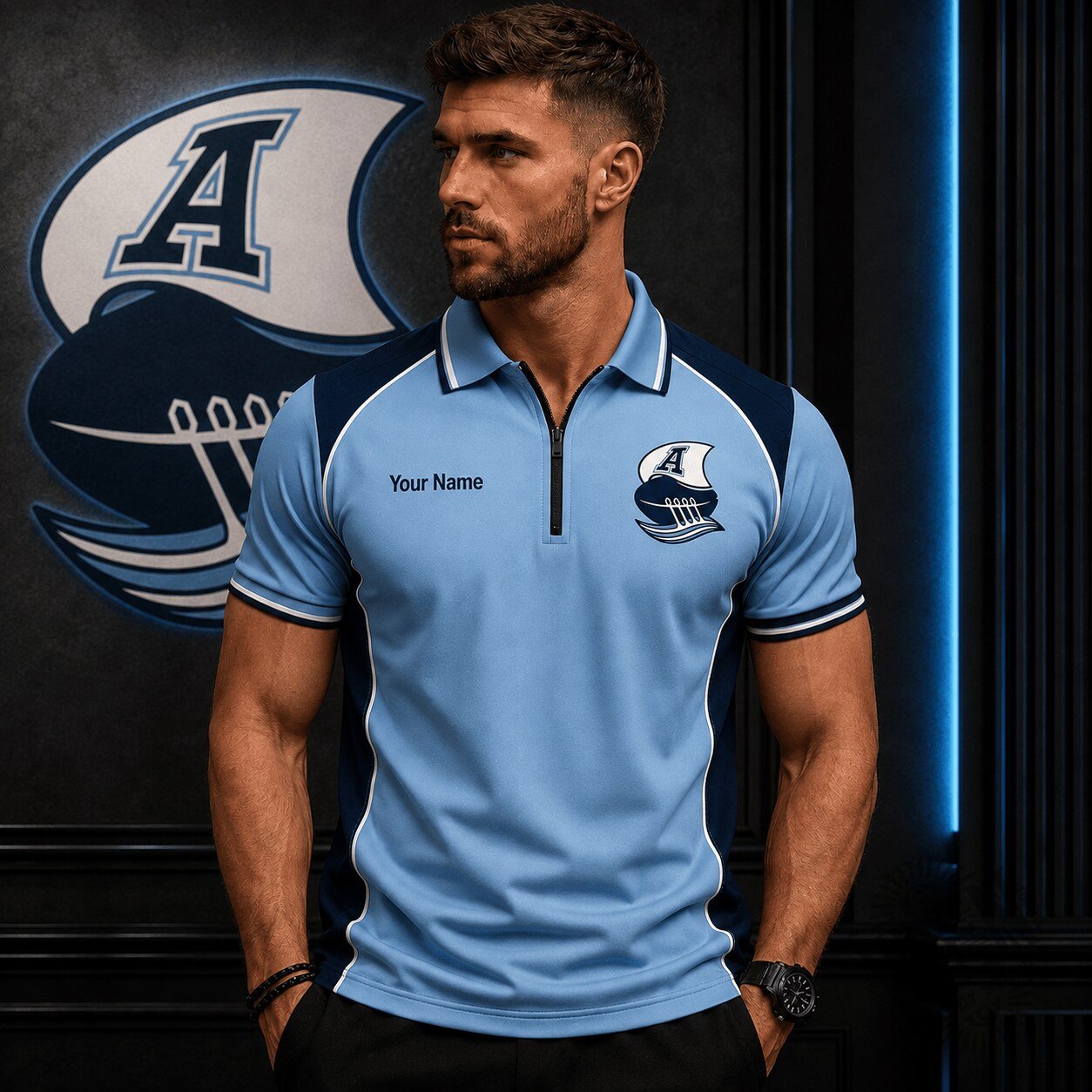 Toronto Argonauts Canadian Football League Men's Zipper Polo Shirt Custom Gift