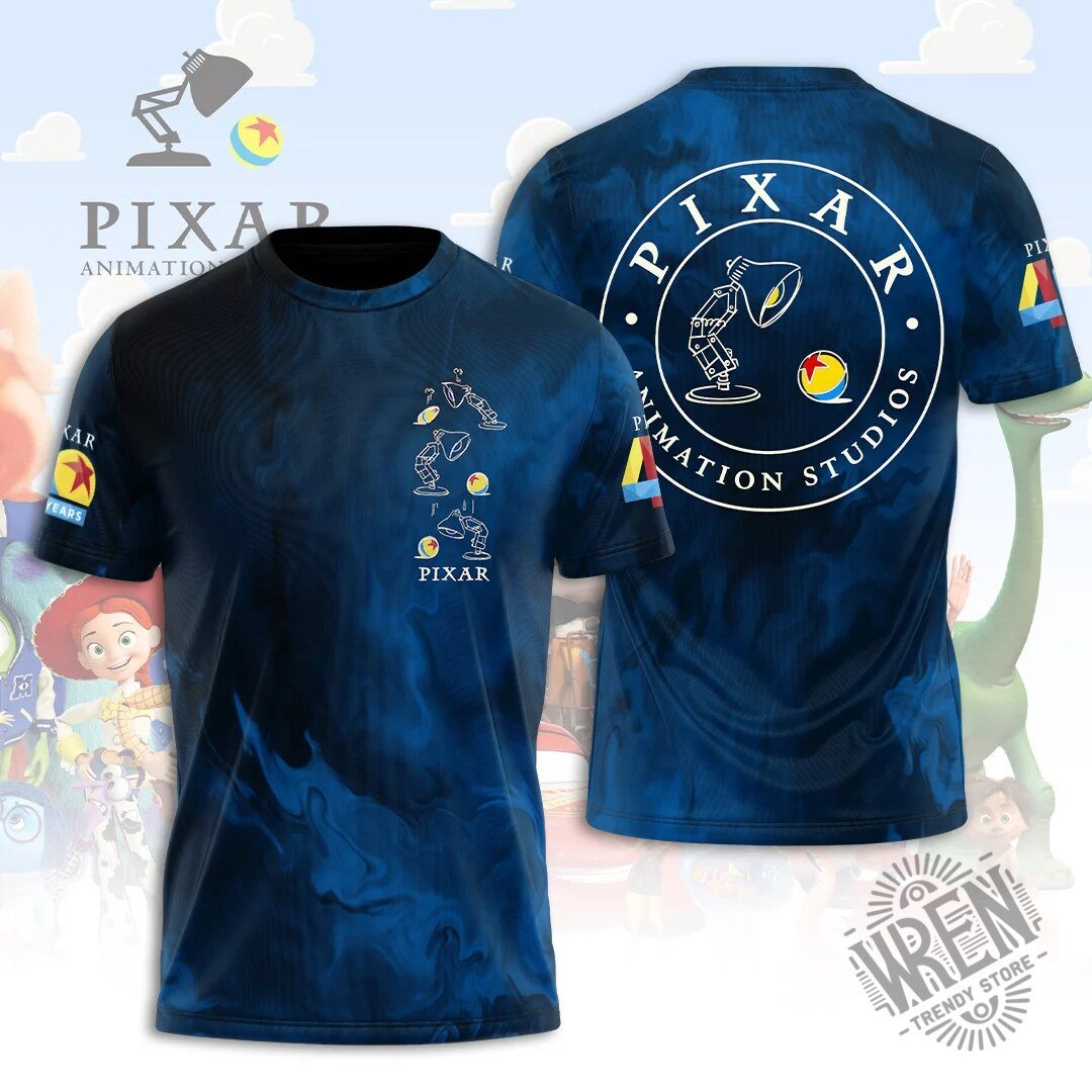 Pixar Animation Studios Luxo Junior Lamp Ball Blue Swirl Pattern T-Shirt