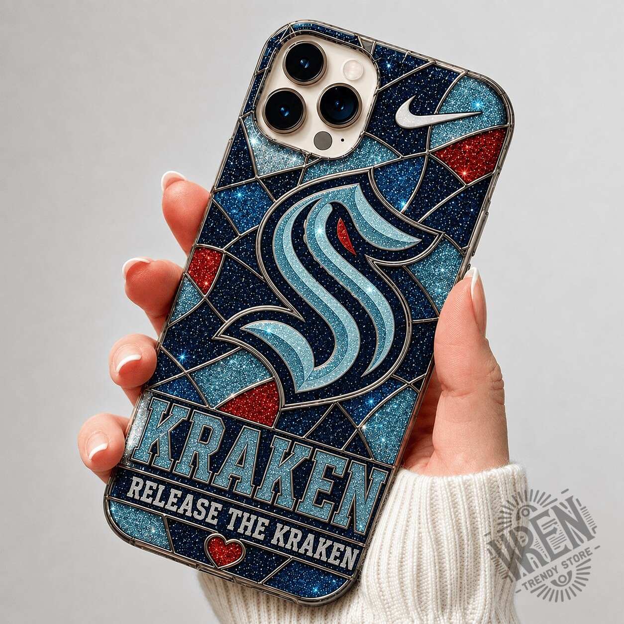 Seattle Kraken National Hockey League Glitter Mosaic Phone Case 2 Seattle Kraken National Hockey League Glitter Mosaic Phone Case