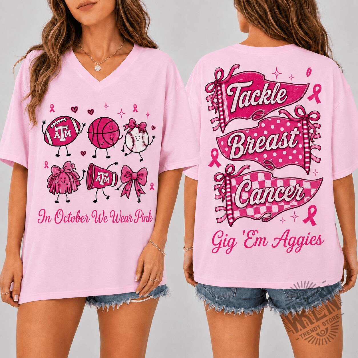 Texas A&M Aggies Pink Ribbon Breast Cancer Awareness Football T-Shirt