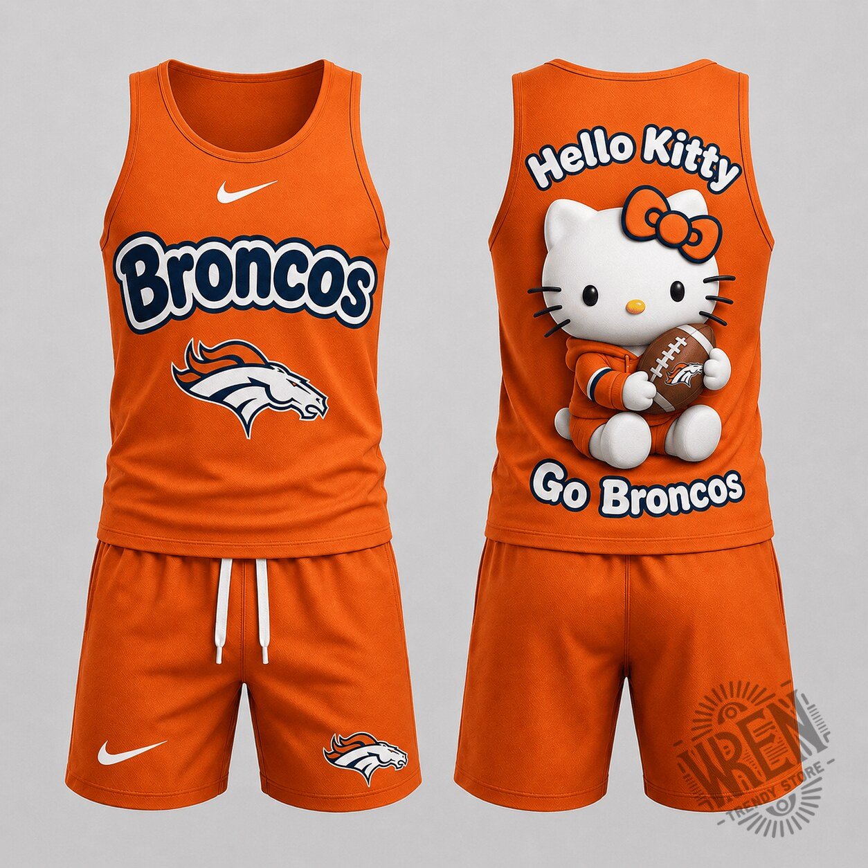 Denver Broncos Hello Kitty Football Fan Tank Top and Shorts Set 1 Denver Broncos Hello Kitty Football Fan Tank Top and Shorts Set