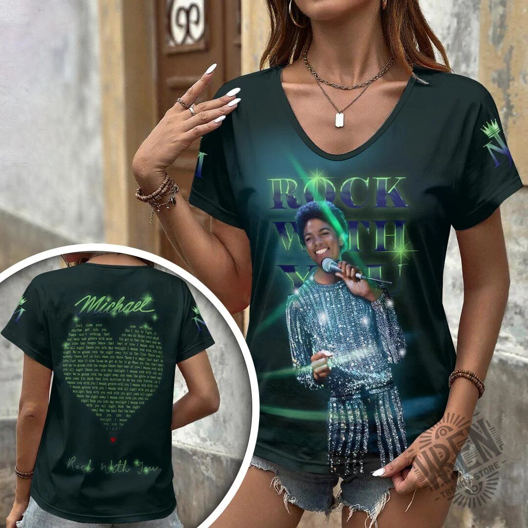 Michael Jackson Rock With You Album Art V-Neck T-Shirt