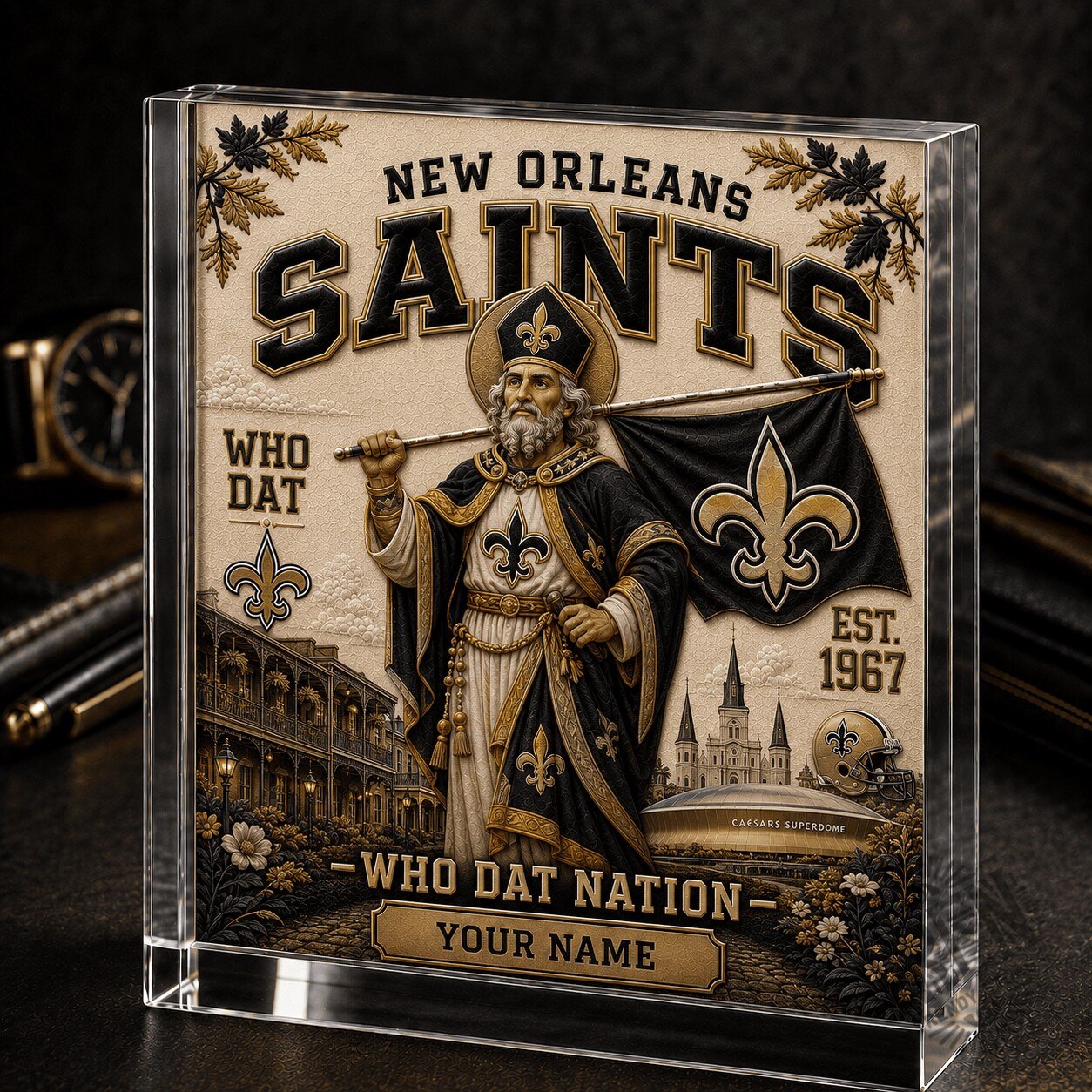 New Orleans Saints Who Dat Nation Football Team Acrylic Block Plaque