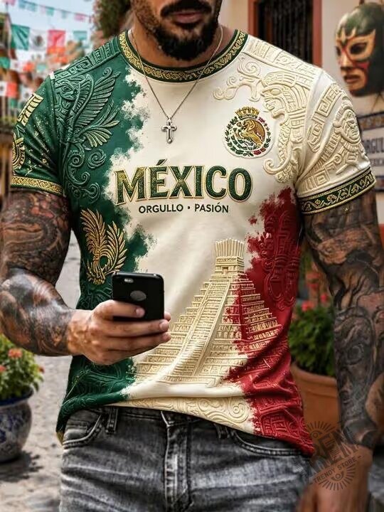 Mexico Football Fan Shirt, Aztec Heritage Design T-Shirt for Men