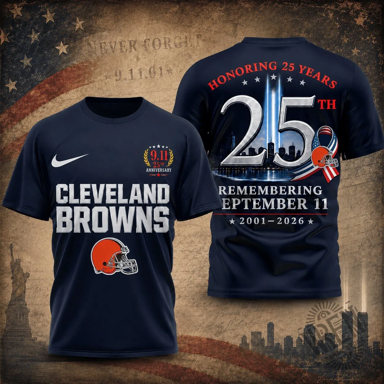 Cleveland Browns Remembering September 11th 25th Anniversary T-Shirt