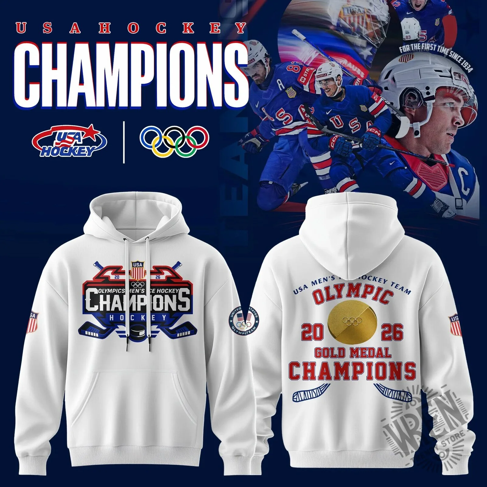 USA Men's National Ice Hockey Team 2026 Olympic Gold Medal Champions Hoodie
