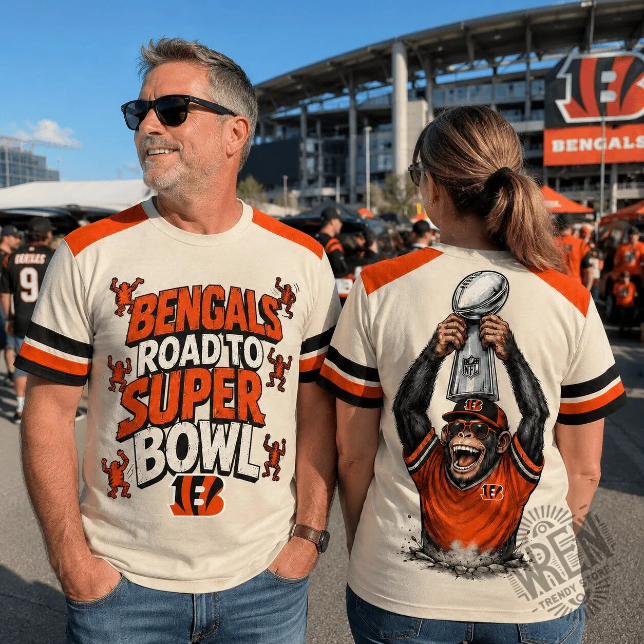 Cincinnati Bengals Football Road to Super Bowl Monkey Graphic T-Shirt