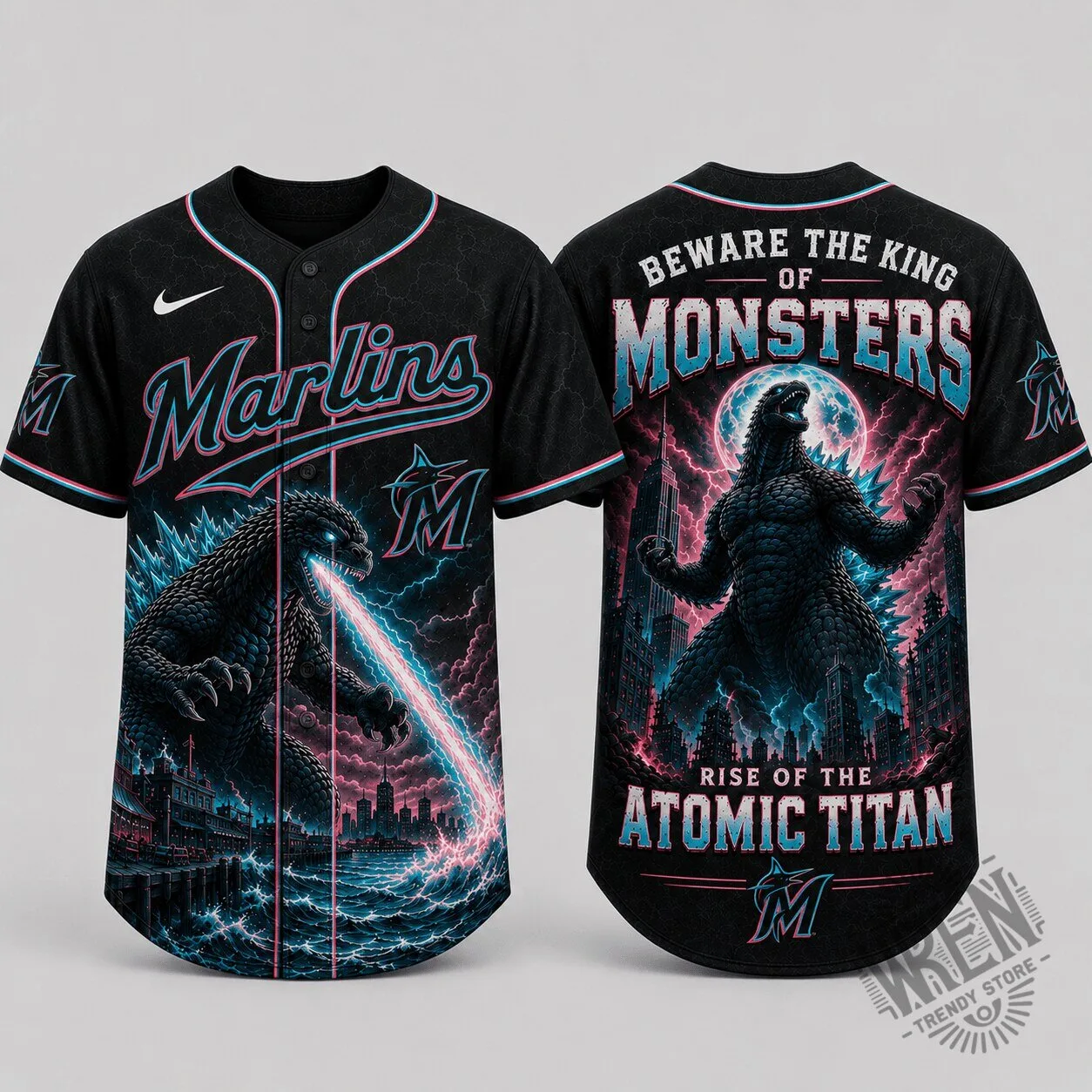 Miami Marlins Baseball King of Monsters Godzilla Atomic Titan Jersey