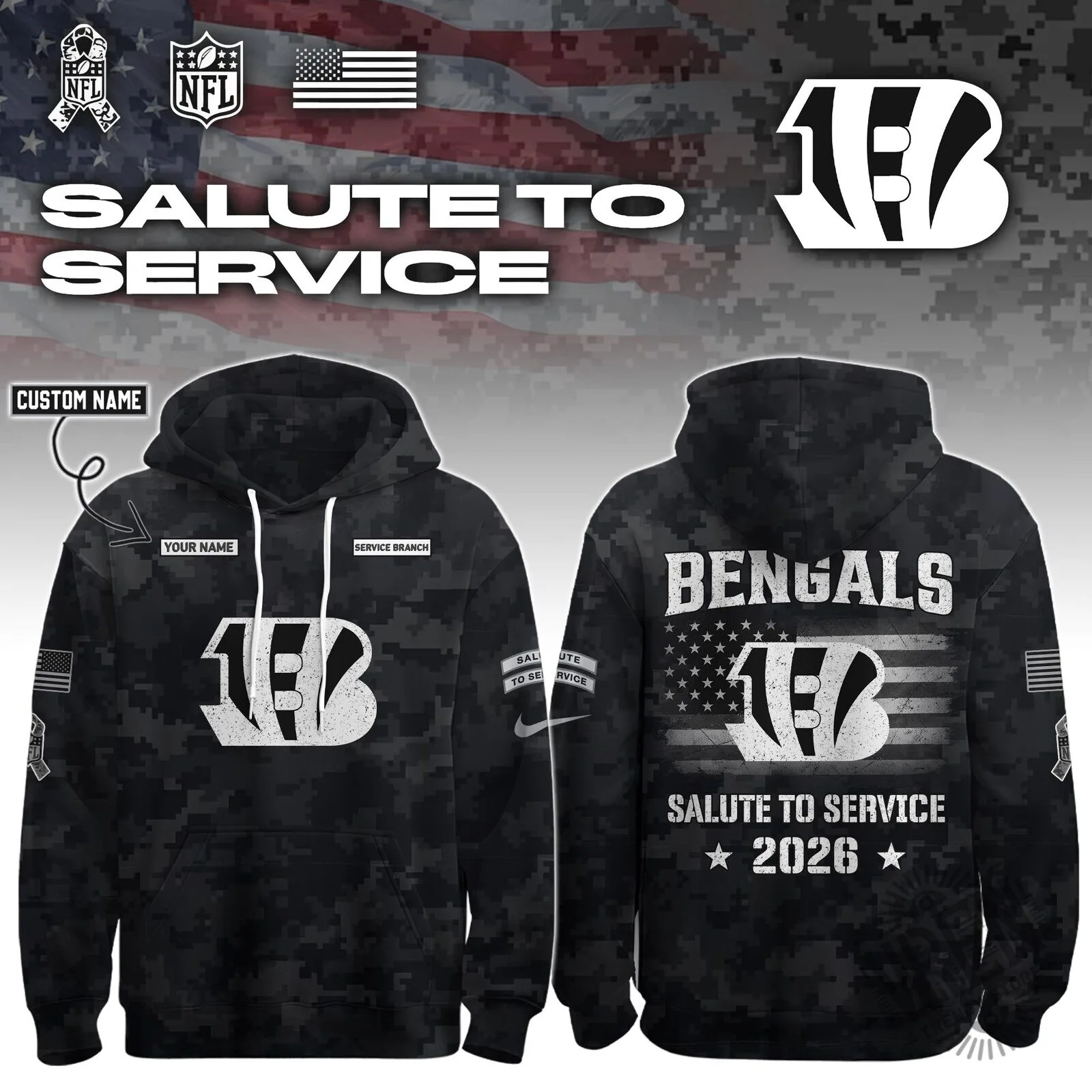 Cincinnati Bengals Salute To Service 2026 Camouflage Personalized Hoodie 2 Cincinnati Bengals Salute To Service 2026 Camouflage Personalized Hoodie
