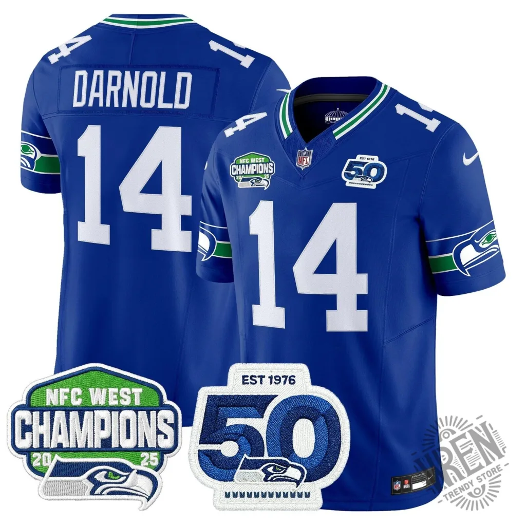 Seattle Seahawks 2025 NFC West Division Champions Sam Darnold Football Jersey Seattle Seahawks 2025 NFC West Division Champions Sam Darnold Football Jersey