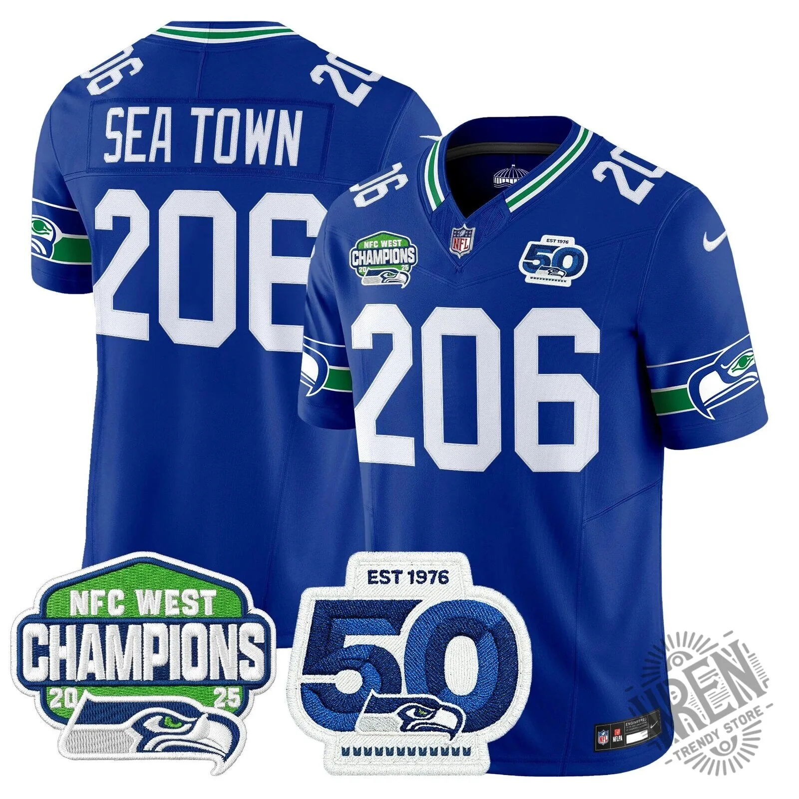 Seattle Seahawks 2025 NFC West Division Champions Sam Darnold Football Jersey 36 Seattle Seahawks 2025 NFC West Division Champions Sam Darnold Football Jersey