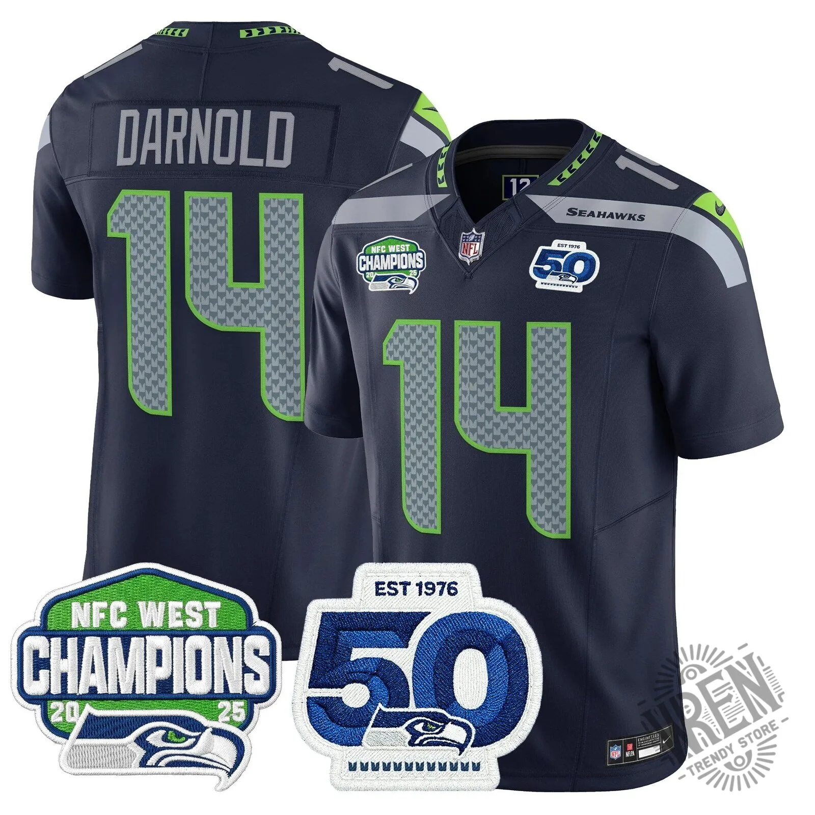 Seattle Seahawks 2025 NFC West Division Champions Sam Darnold Football Jersey 42 Seattle Seahawks 2025 NFC West Division Champions Sam Darnold Football Jersey