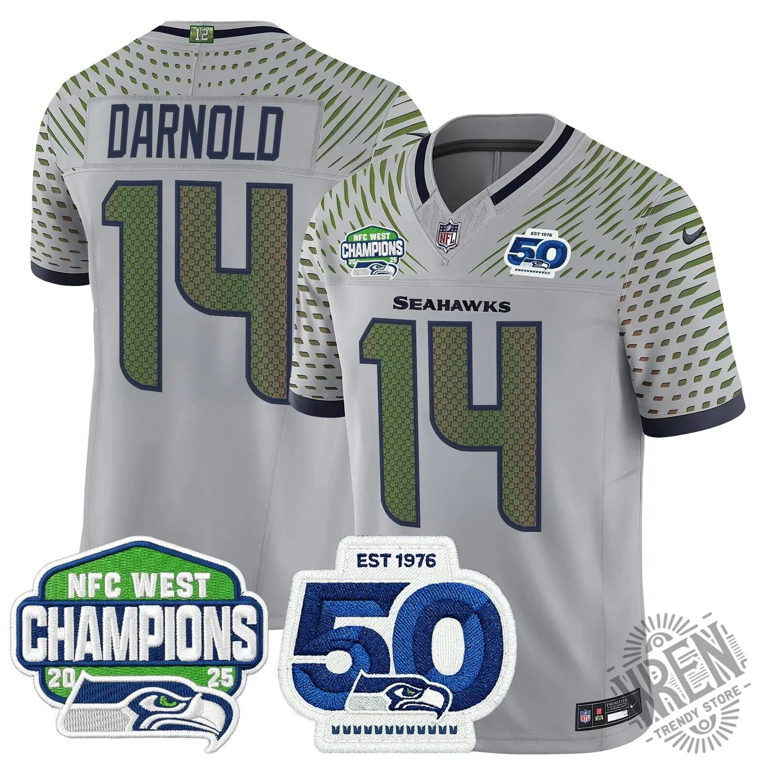 Seattle Seahawks 2025 NFC West Division Champions Sam Darnold Football Jersey 50 Seattle Seahawks 2025 NFC West Division Champions Sam Darnold Football Jersey