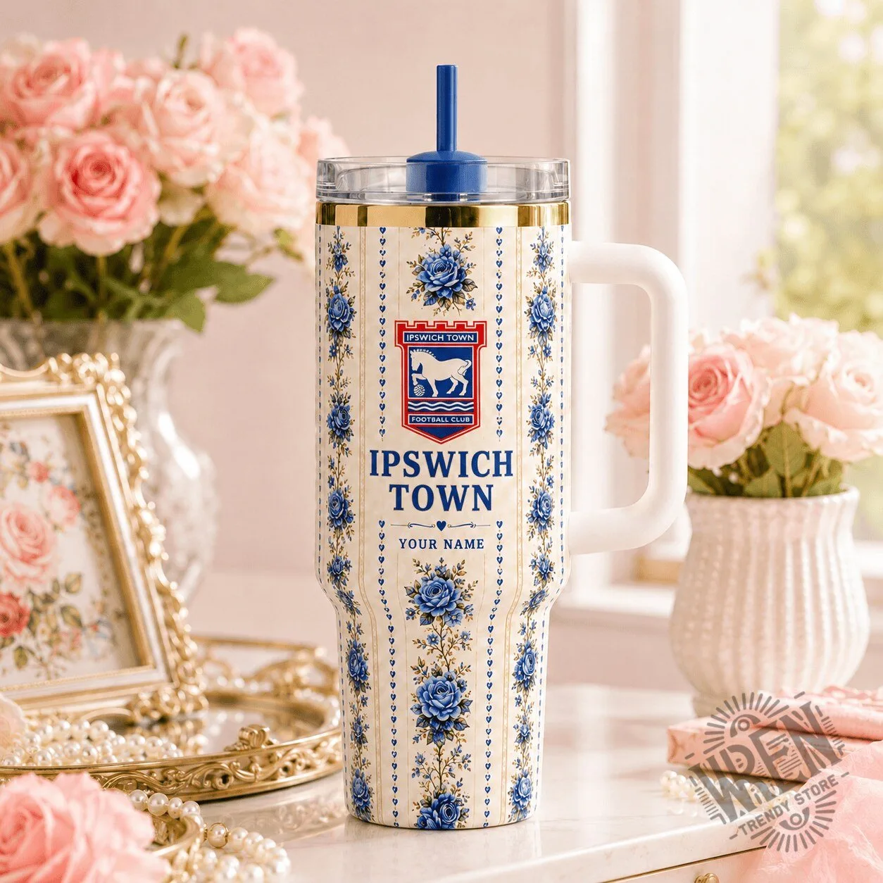 Ipswich Town Football Club Floral Pattern Insulated Tumbler with Handle