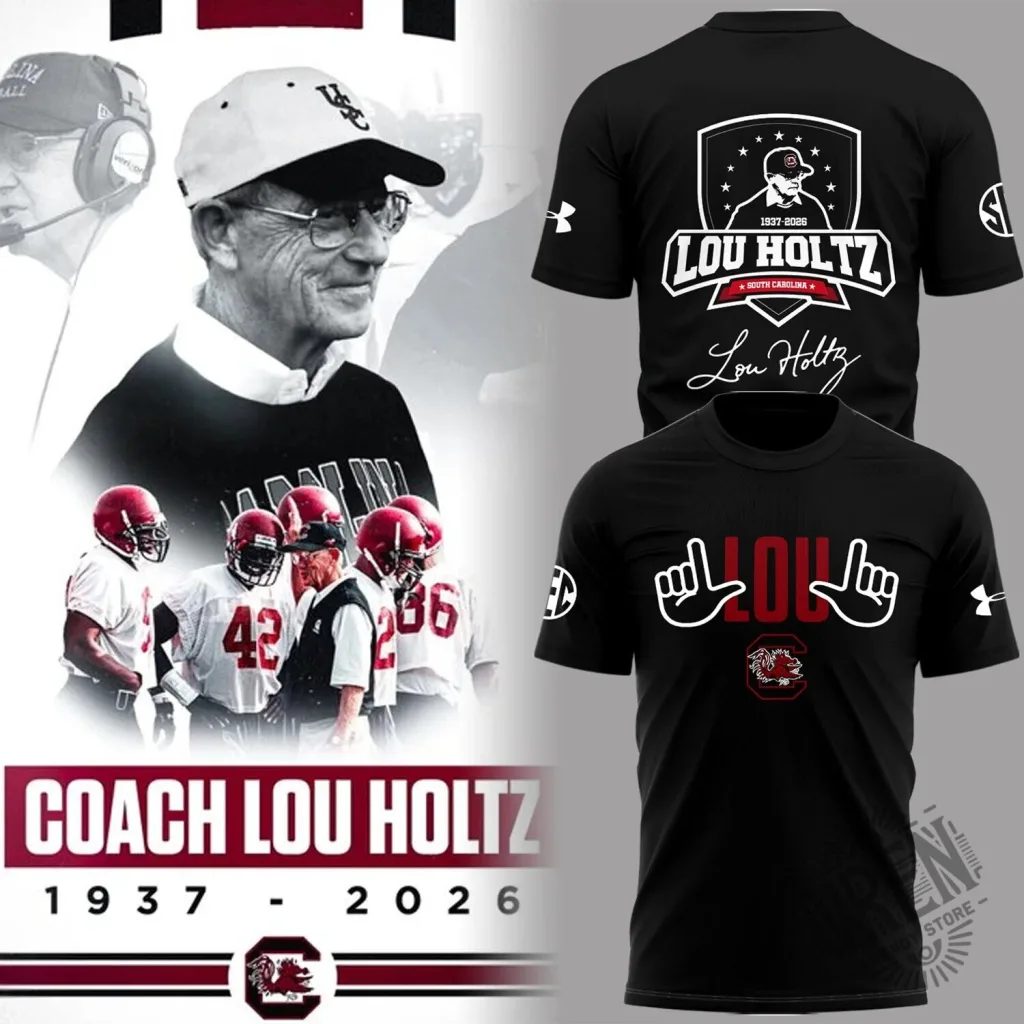 Memorial T-Shirt for Lou Holtz, Coach of South Carolina Gamecocks Football Memorial T-Shirt for Lou Holtz, Coach of South Carolina Gamecocks Football