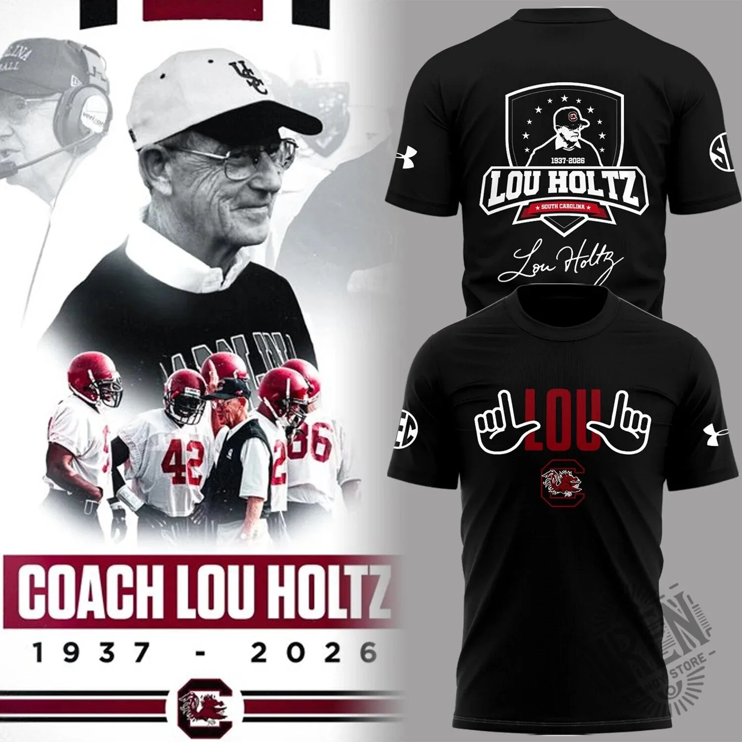 Memorial T-Shirt for Lou Holtz, Coach of South Carolina Gamecocks Football 3 Memorial T-Shirt for Lou Holtz, Coach of South Carolina Gamecocks Football
