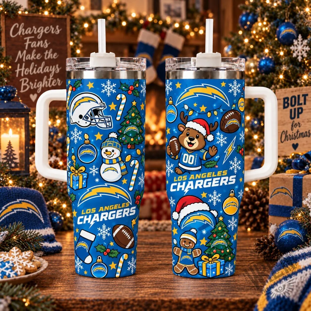 Los Angeles Chargers Christmas Holiday Stainless Steel Tumbler with Handle Los Angeles Chargers Christmas Holiday Stainless Steel Tumbler with Handle