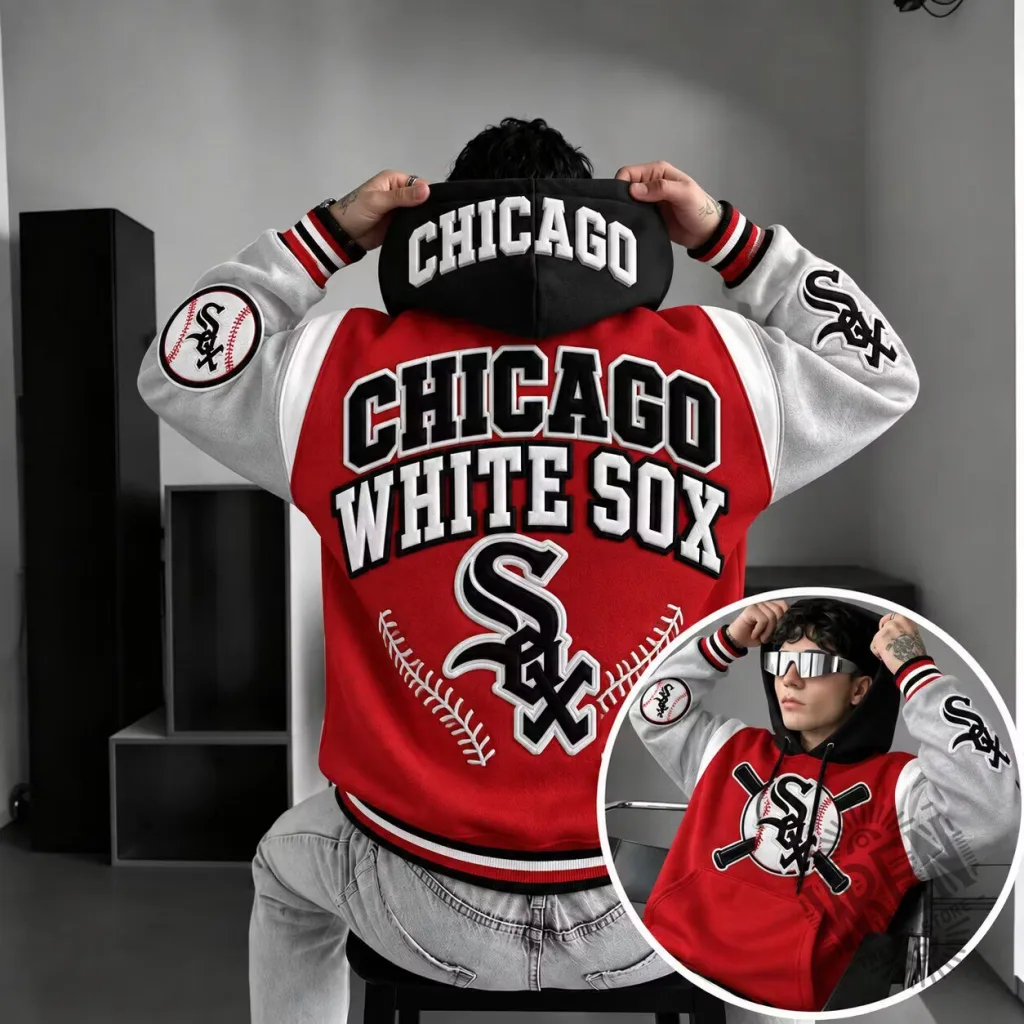 Chicago White Sox Baseball Team Red and White Varsity Hoodie Jacket Chicago White Sox Baseball Team Red and White Varsity Hoodie Jacket