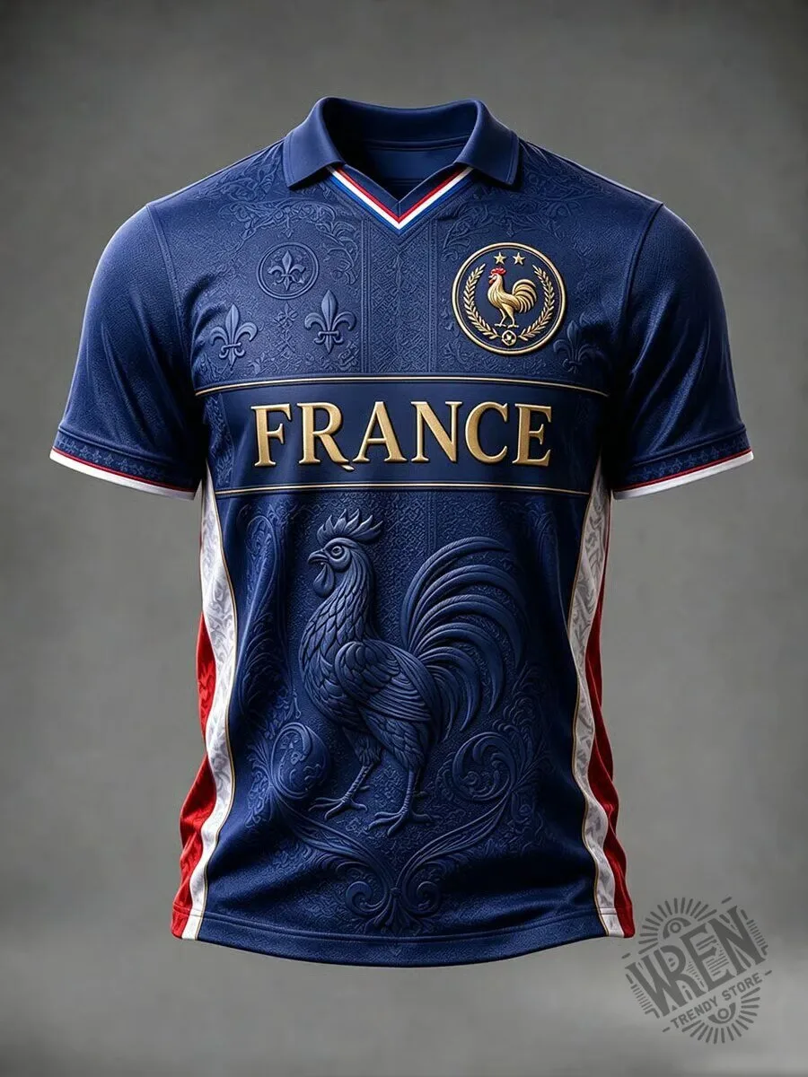France National Team Royal Blue Embossed Rooster Polo Shirt