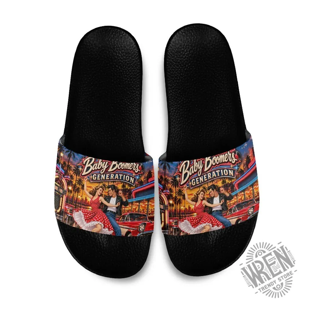Baby Boomers Generation Vintage 1950s Retro Rock And Roll Nostalgia Slide Sandals 2 Baby Boomers Generation Vintage 1950s Retro Rock And Roll Nostalgia Slide Sandals