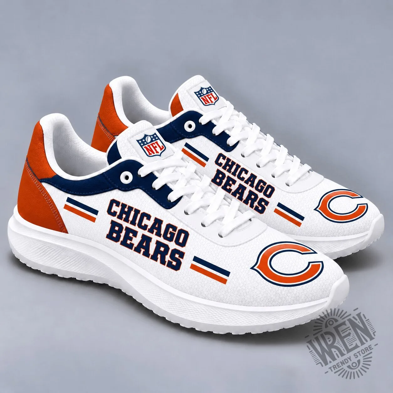 Chicago Bears National Football League Team Logo White Sports Sneakers 4 Chicago Bears National Football League Team Logo White Sports Sneakers