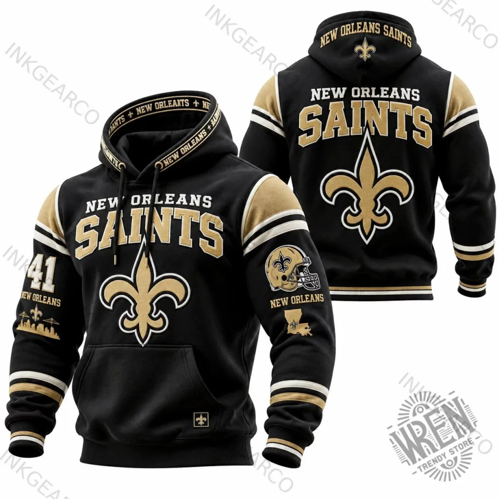 New Orleans Saints Football Team Black and Gold Fan Hoodie New Orleans Saints Football Team Black and Gold Fan Hoodie
