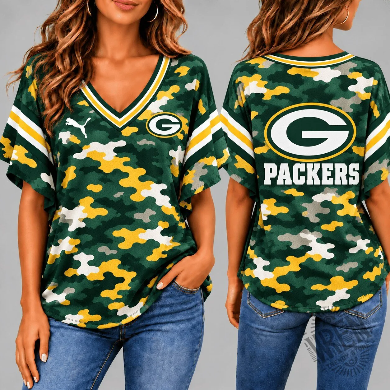 Green Bay Packers Camouflage Pattern Short Sleeve Football Jersey for Women