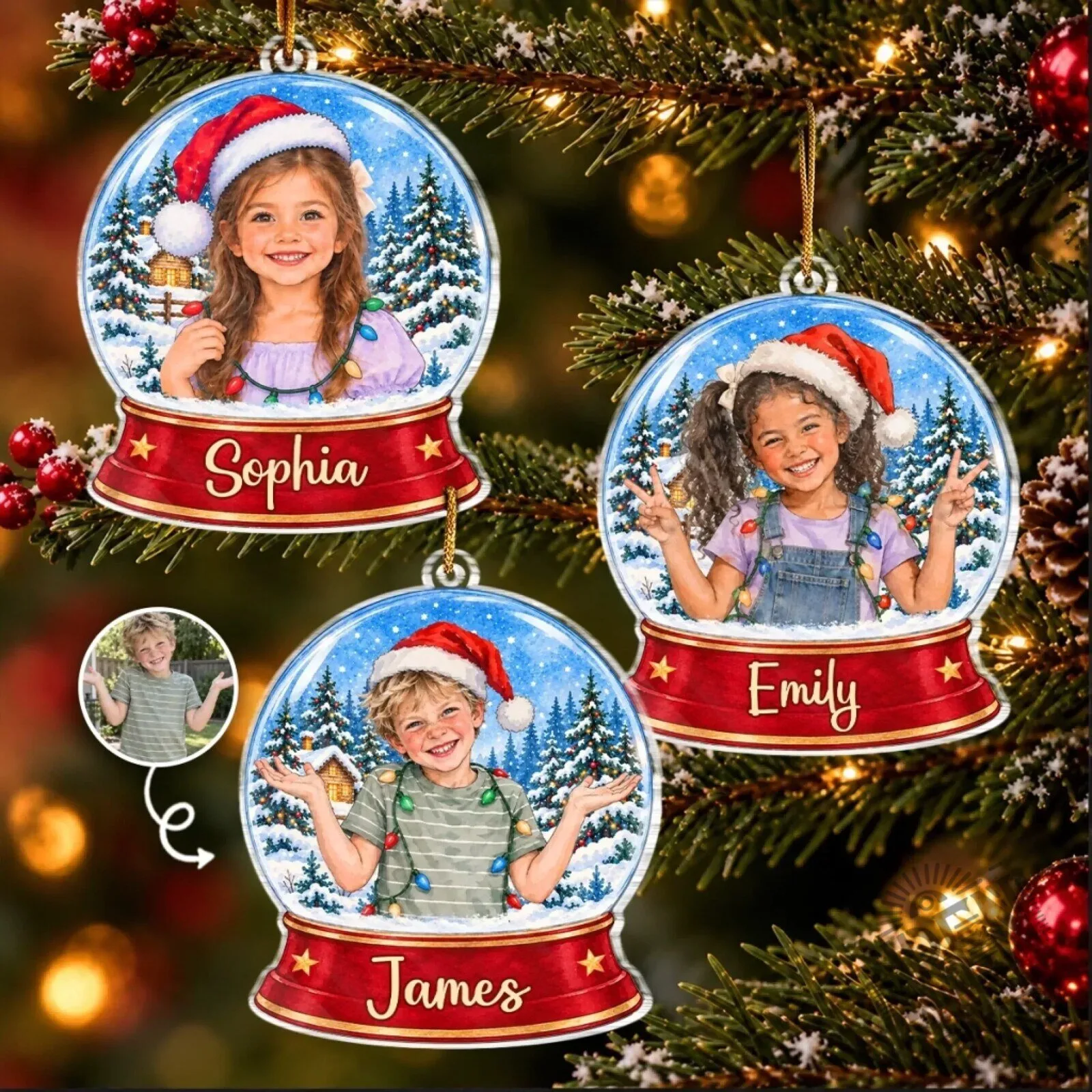 Personalized Snow Globe Christmas Tree Ornament Custom Photo Holiday Gift