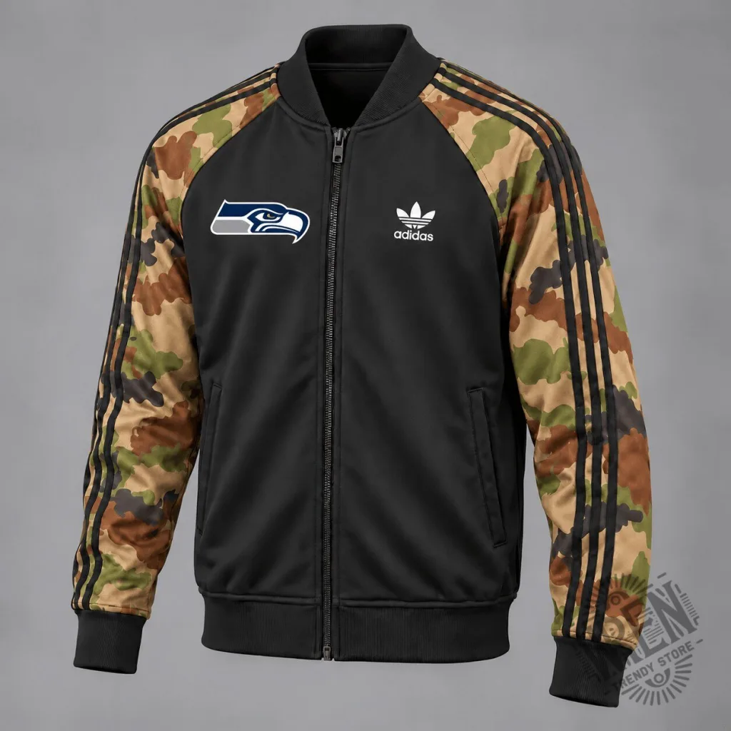 Seattle Seahawks NFL Adidas Camouflage Bomber Jacket Seattle Seahawks NFL Adidas Camouflage Bomber Jacket