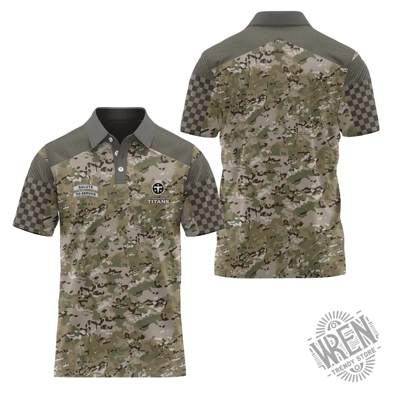 Tennessee Titans Short Sleeve Polo Shirt in Camouflage with Salute to Service Design