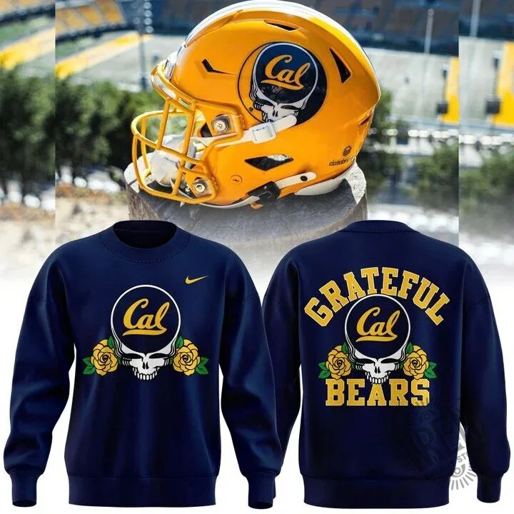 Navy Sweatshirt featuring Grateful Dead Skull and Roses for California Golden Bears Football Fans