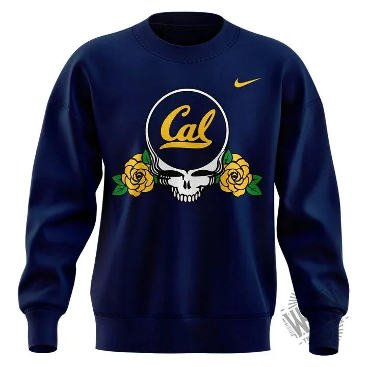Navy Sweatshirt featuring Grateful Dead Skull and Roses for California Golden Bears Football Fans 6 Navy Sweatshirt featuring Grateful Dead Skull and Roses for California Golden Bears Football Fans