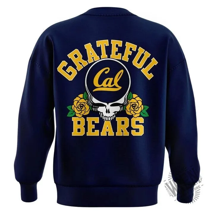 Navy Sweatshirt featuring Grateful Dead Skull and Roses for California Golden Bears Football Fans 7 Navy Sweatshirt featuring Grateful Dead Skull and Roses for California Golden Bears Football Fans