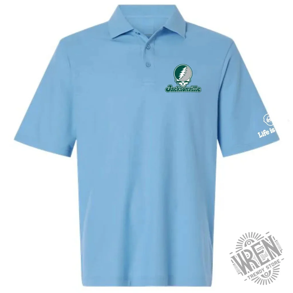 Jacksonville Grateful Dead Steal Your Face Skull Light Blue Polo Shirt Jacksonville Grateful Dead Steal Your Face Skull Light Blue Polo Shirt