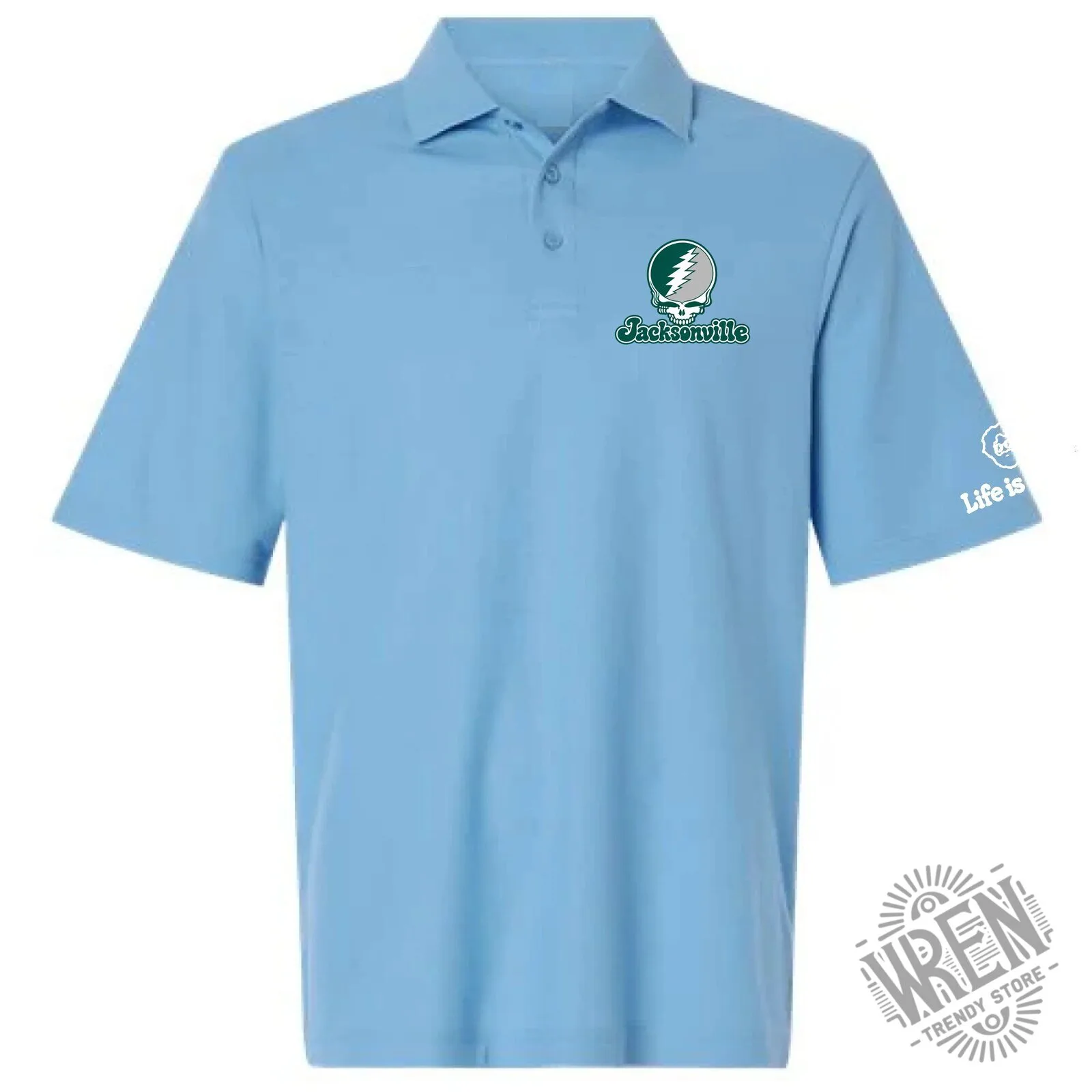 Jacksonville Grateful Dead Steal Your Face Skull Light Blue Polo Shirt