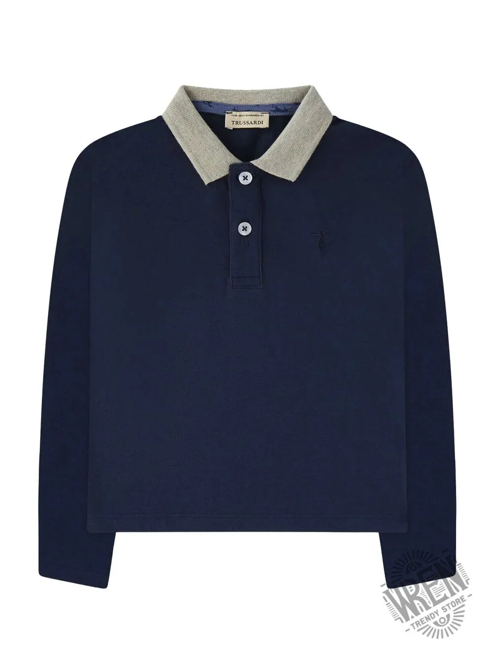 Trussardi Navy Blue Long Sleeve Collared Polo Shirt for Men