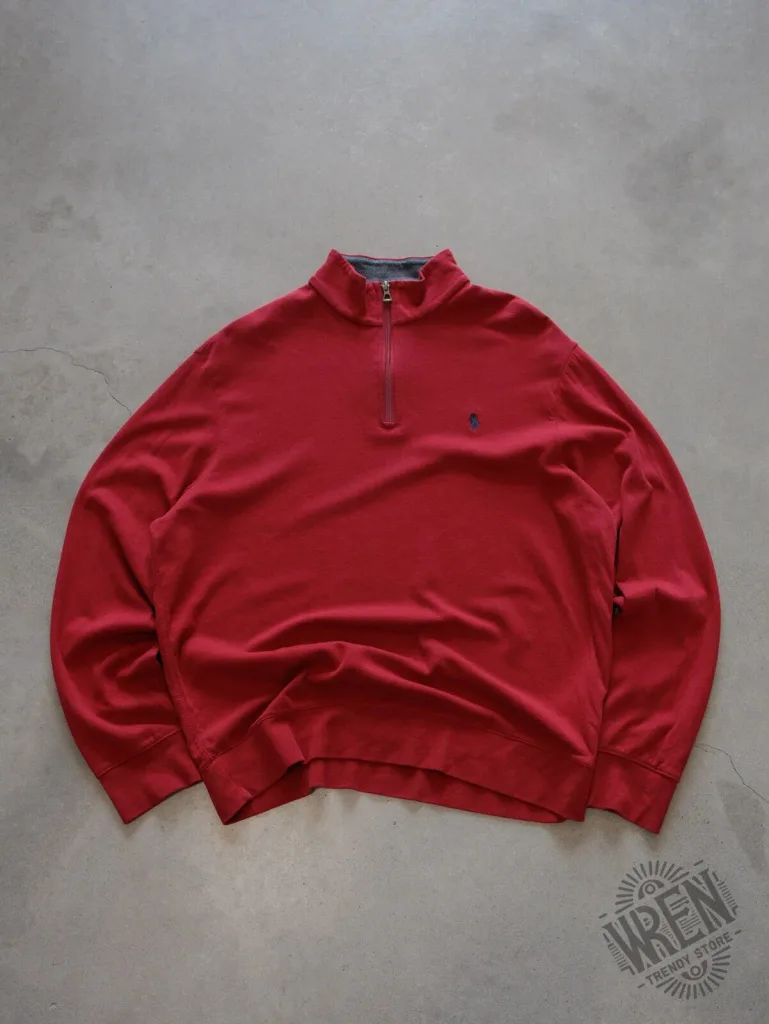 Red Polo Ralph Lauren Quarter Zip Long Sleeve Sweatshirt for Men 1 Red Polo Ralph Lauren Quarter Zip Long Sleeve Sweatshirt for Men