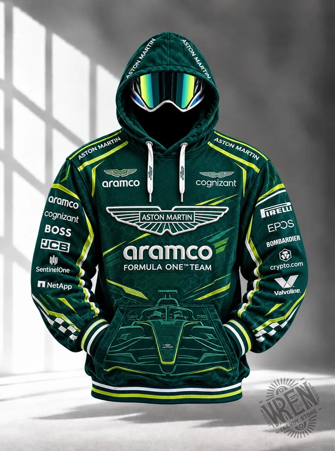 Racing Green Hoodie from Aston Martin Aramco Formula One Team 3 Racing Green Hoodie from Aston Martin Aramco Formula One Team