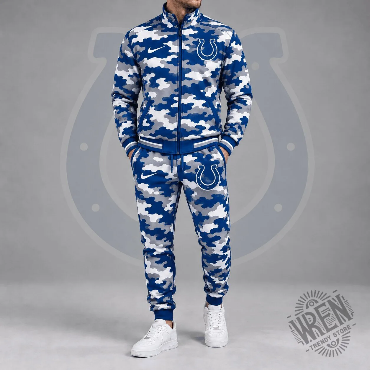 Indianapolis Colts Blue Camouflage Print Full-Zip Jacket and Jogger Pants Set