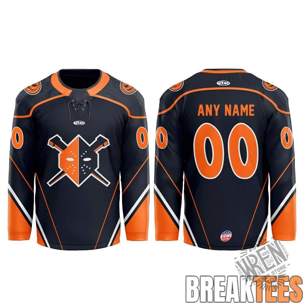 Wheeling Nailers Halloween Custom Hockey Jersey with Personalized Name and Number 5 Wheeling Nailers Halloween Custom Hockey Jersey with Personalized Name and Number